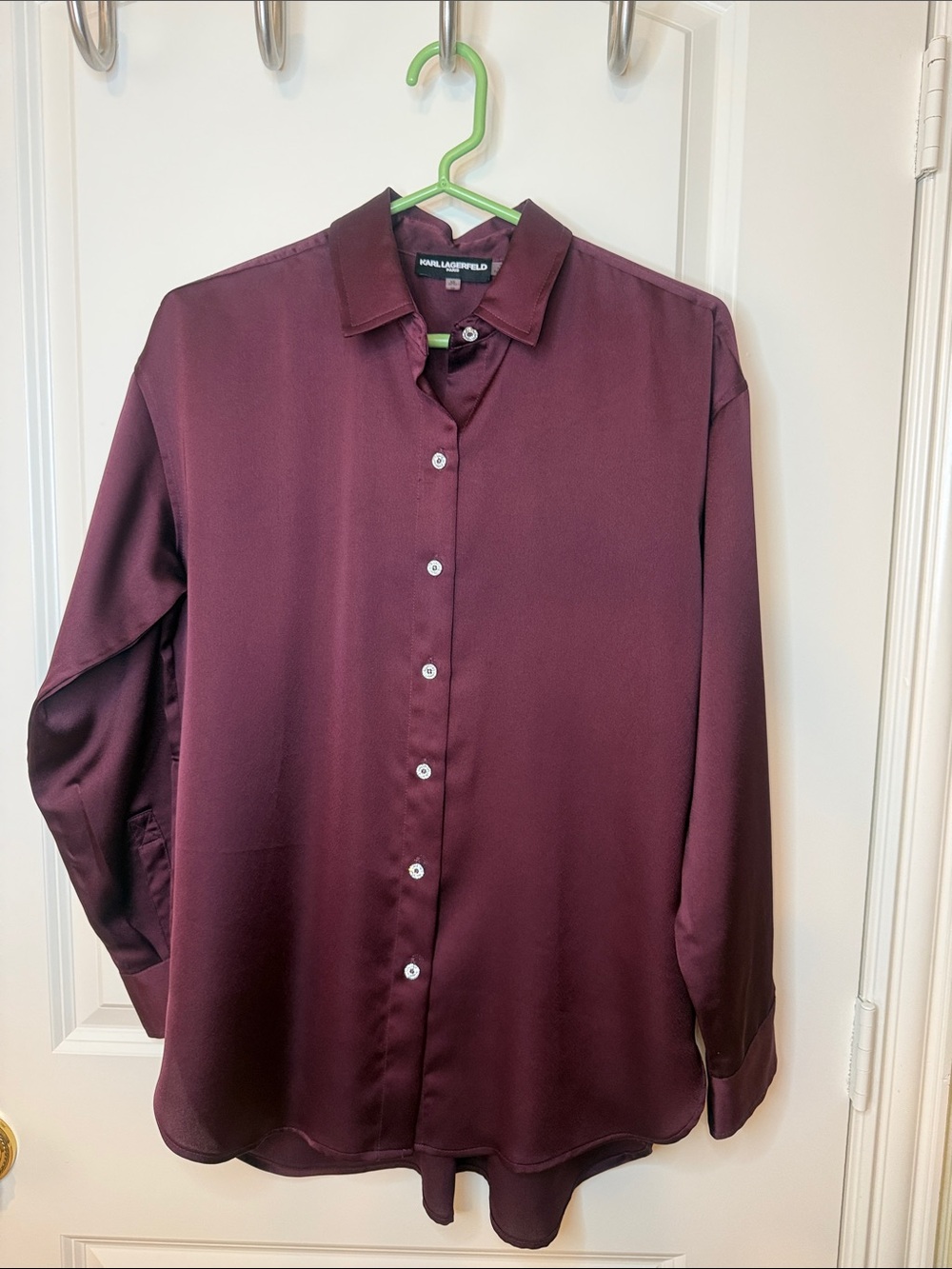 Karl Lagerfeld Women’s Burgundy Long-Sleeve Button-Up Blouse